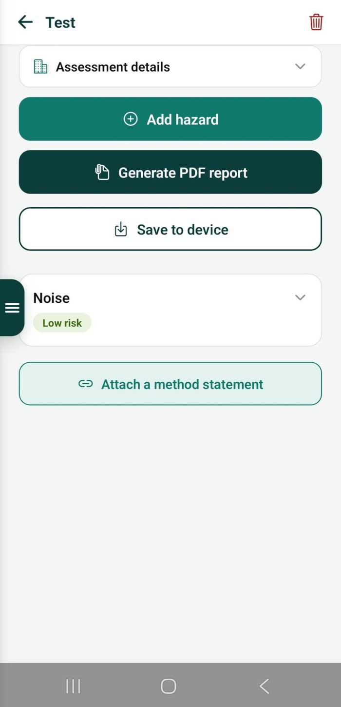 Risk assessment detail screen
