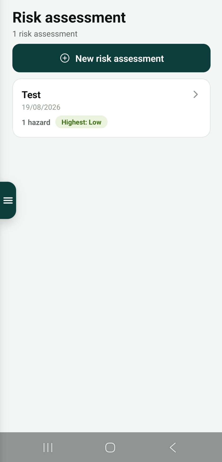 Risk assessment list screen